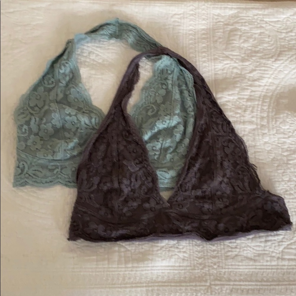 Urban Outfitters Gray & Blue Lace Halter Bralette